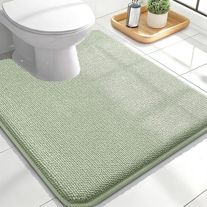 OLANLY Memory Foam Bathroom Toilet Rugs U-Shaped 24x20,Soft Mat, Sage Green | Quick Dry Bath Rugs, Non-Slip, Machine Washable Absorbent Carpet for Bathroom Floor, Tub and Shower, Home Decor Accessories