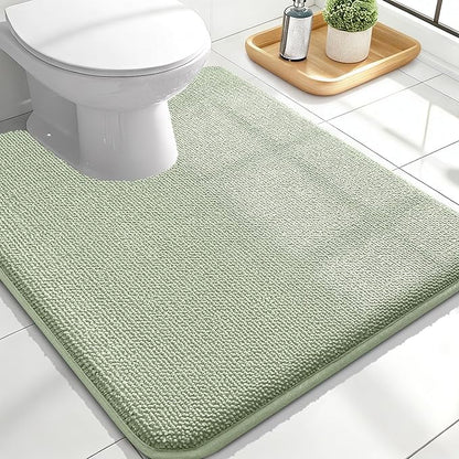 OLANLY Memory Foam Bathroom Toilet Rugs U-Shaped 24x20,Soft Mat, Sage Green | Quick Dry Bath Rugs, Non-Slip, Machine Washable Absorbent Carpet for Bathroom Floor, Tub and Shower, Home Decor Accessories