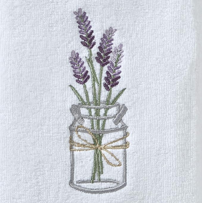 SKL Home by Saturday Knight Ltd. Lavender Hand Towel (2-Pack), White , 16x25 | Soft, decorative velour. For use in the bathroom, kitchen or bar & makes a great gift.
