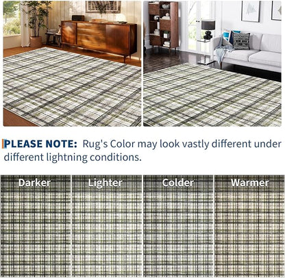 Washable Rug 5x7 Area Rug for Living Room Modern Non Slip Throw Rugs Farmhouse Bedroom Rugs Low Pile Soft Non Shedding Stain Resistant Carpet for Dining Room Nursery 5'x7' Green&Taupe