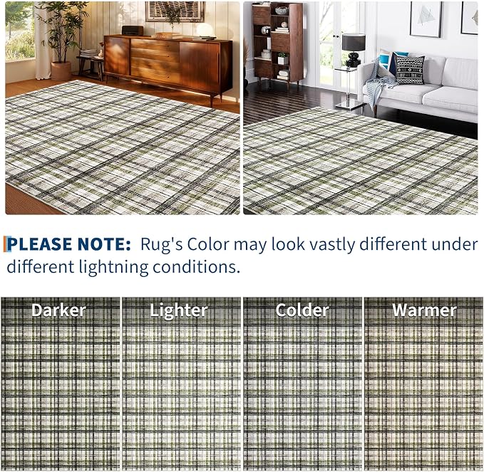 Washable Rugs 9x12 Area Rug for Bedroom Modern Farmhouse Non Slip Throw Rugs Large Living Room Rug Low Pile Soft Stain Resistant Carpet for Dining Room Office, 9'x12' Green&Taupe