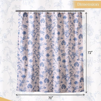 Maison d' Hermine Shower Curtain 100% Cotton One Panel 70"x72" Washable Fabric Shower Curtains for Bathroom, Easy Hanging with 12 Button Holes - Home Hotel Spa Easter Gifts (Bonobo - Blue)