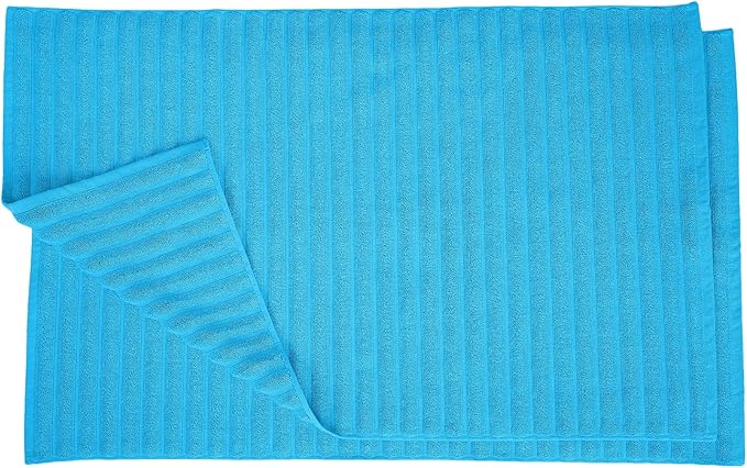 Superior Striped Bath Mat 2-Pack, 100% Combed Cotton, Luxury Spa Ribbed Texture, Durable and Washable Bathroom Mats - Aster Blue, 22" x 35" each