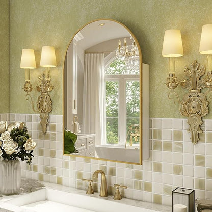 FKWin Large Medicine Cabinet Mirror for Luxury Bathrooms, Wall Mount | Large Bathroom Mirror with Storage, Elegant Bathroom Style, Adjustable Shelves, Reversible Door, Bathroom Upgrade,Gold