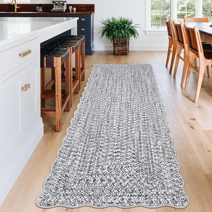 Imitation Braided Collection-Print 2x8 Runners for Hallway Non Slip Washable Kitchen Rugs, Farmhouse Area Rug Soft Low Pile Indoor Carpet Runners for Entryways, Living Room