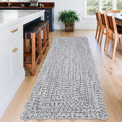 Imitation Braided Collection-Print 2x8 Runners for Hallway Non Slip Washable Kitchen Rugs, Farmhouse Area Rug Soft Low Pile Indoor Carpet Runners for Entryways, Living Room