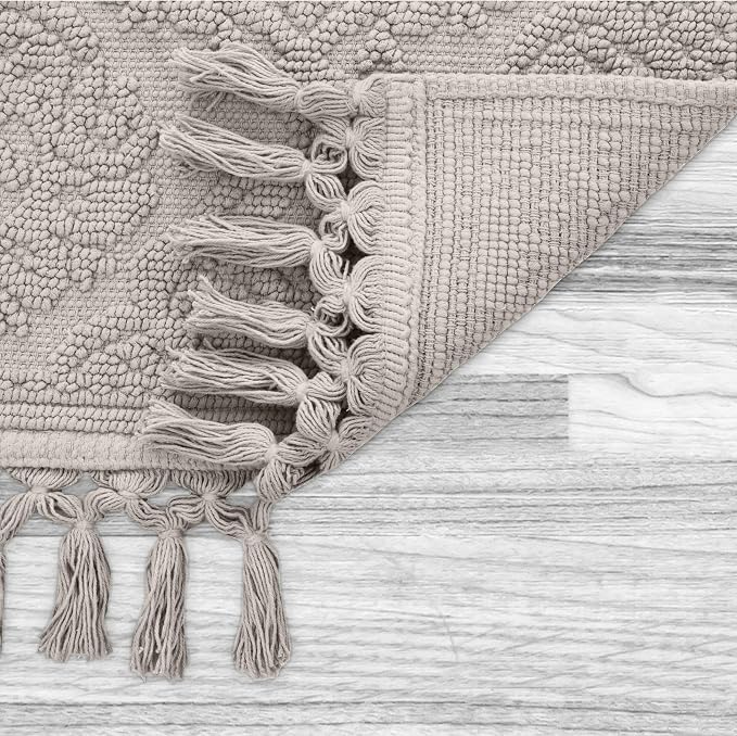 Jean Pierre - Ricardo Bath Mat, Woven Fringe Bathroom Rugs, 100% Cotton, Premium Bathroom Decor - Measures 27" x 52" - Light Gray