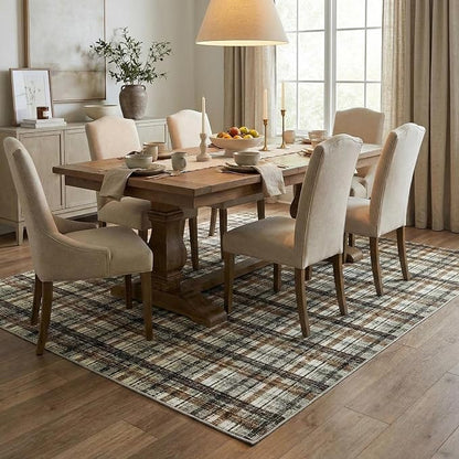 Living Area Rug 6 x 9 Washable Modern Farmhouse Non Slip Throw Rugs Large Bedroom Rug Low Pile Soft Stain Resistant Carpet for Dining Room Nursery Office 6'x9' Celadon&Coffee