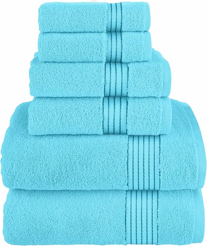 Elegant Comfort Premium Cotton 6-Piece Towel Set, Includes 2 Washcloths, 2 Hand Towels and 2 Bath Towels, 100% Turkish Cotton - Highly Absorbent and Super Soft Towels for Bathroom, Aqua