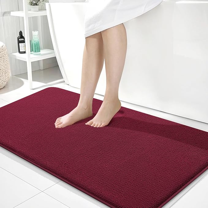 OLANLY Memory Foam Bathroom Runner Rugs 44x24, Absorbent Long Mat, Burgundy | Soft Quick Dry Bath Rugs, Non-Slip Carpet, Machine Washable Mat for Bathroom Floor, Tub and Shower, Home Decor Accessories