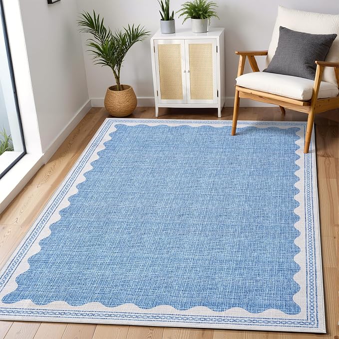 Garvee Entryway Rug 3x5 Washable Bordered Modern Rug Foldable Low Pile Blue | Stain-Resistant Carpet Ultra Soft Non Slip Lightweight Rugs Indoor Non-Shedding Mat for Kitchen Bedroom Nursery Entrance
