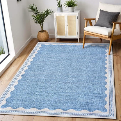 Garvee Entryway Rug 3x5 Washable Bordered Modern Rug Foldable Low Pile Blue | Stain-Resistant Carpet Ultra Soft Non Slip Lightweight Rugs Indoor Non-Shedding Mat for Kitchen Bedroom Nursery Entrance