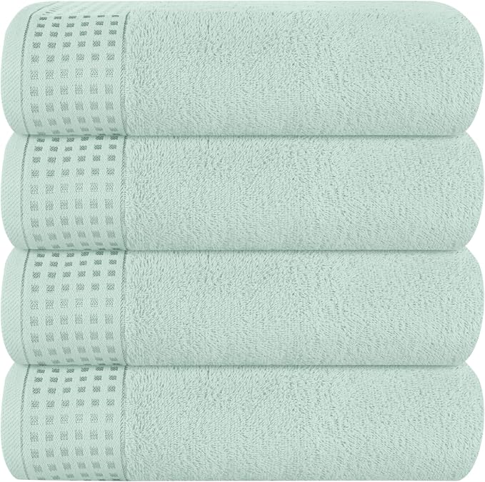 GLAMBURG Ultra Soft 4 Pack Oversized Bath Towel Set 27x54 inches, 100% Cotton Bath Towels, Highly Absorbant Compact Quickdry & Lightweight Towel, Ideal for Gym Travel Camp Pool - Sea Green