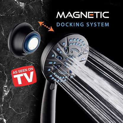 AquaCare Magneton 8-Mode High Pressure Handheld Shower Head with 2 Brackets | Space-age Magnetic Guidance Docking, Giant 5-inch Face with Hygienic Jets, Extra-long 6 ft. Stainless Steel Hose / Bronze