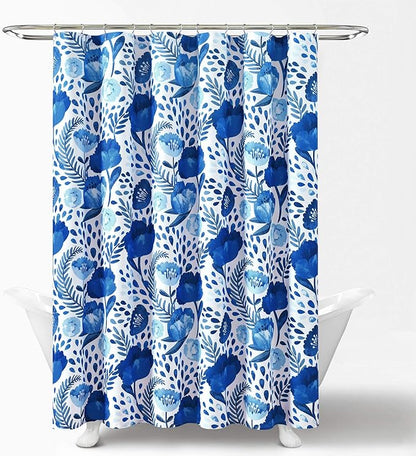 Lush Decor Poppy Garden Shower Curtain Single 72" W x 72" L Blue - Floral Shower Curtains for Bathroom - Colorful Bathroom Curtain - Cottage Core Decor