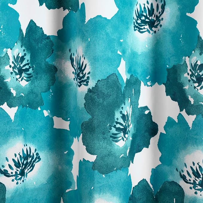 Lush Decor Julie Floral Insulated Grommet Room Darkening Window Curtain Panels Pair 38"W x 84"L Blue & Teal - Floral Curtains For Bedroom Or Living Room