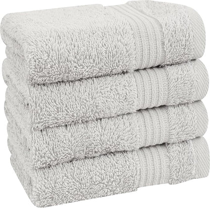 Cotton Paradise 100% Cotton Turkish Washcloth Set for Bathroom, 4 Piece Soft Absorbent Small Towels Wash Rags, Silver Grey
