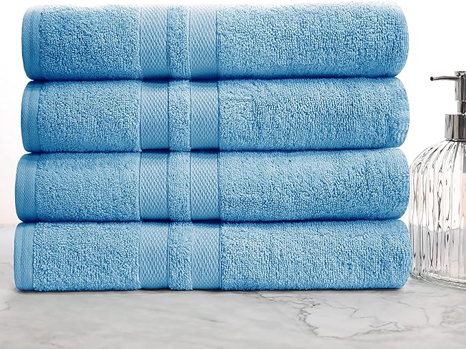 Superior Ultra-Soft 4-Piece Cotton Bath Towel Set, Home Essentials Includes 4 Bath Towels, Absorbent Towels for Daily Use, Guest/Master Bathroom Decor, Shower Basics, Quick Dry - Denim Blue
