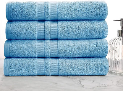 Superior Ultra-Soft 4-Piece Cotton Bath Towel Set, Home Essentials Includes 4 Bath Towels, Absorbent Towels for Daily Use, Guest/Master Bathroom Decor, Shower Basics, Quick Dry - Denim Blue