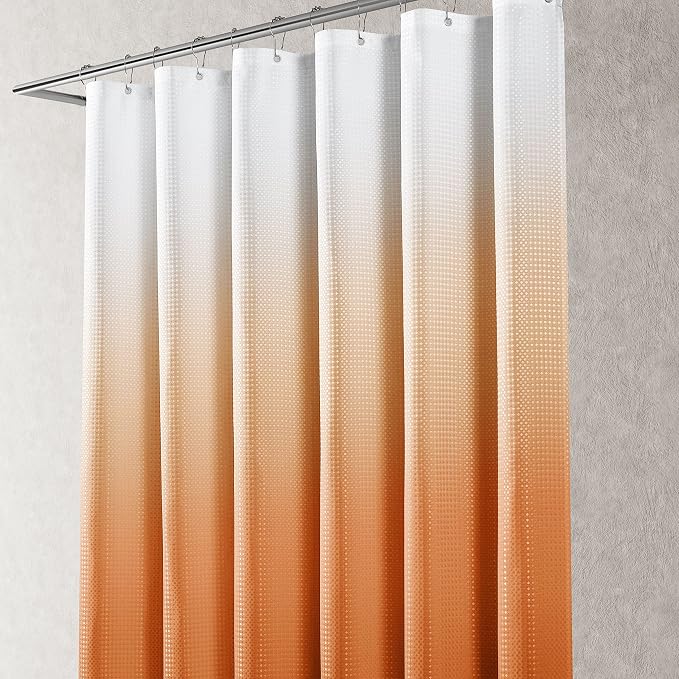Shower Curtain 72 inches Long 6FT for Bathroom 1 Panel Orange | Ombre Waffle, Shower Curtains with Hook, Water Repellent, Boho Farmhouse, Simple Modern Bath Decor, 72x72