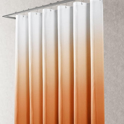 Shower Curtain 72 inches Long 6FT for Bathroom 1 Panel Orange | Ombre Waffle, Shower Curtains with Hook, Water Repellent, Boho Farmhouse, Simple Modern Bath Decor, 72x72