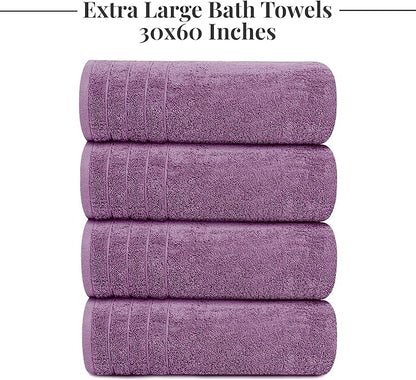 Tens Towels Pack of 4 Extra Large Bath Towels 30 x 60 Inches, 100% Cotton, Larger & Lighter Weight, Quicker to Dry, Super Soft and Absorbent, Perfect for Bathroom, Purple