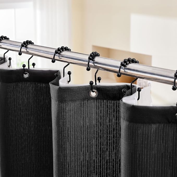 Shower Curtain and Liner Set with Hooks Shower Curtain Set Black | 3 in 1 Shower Curtain Set 72x72 Shower Curtain and Liner with Hooks Fabric Shower Curtains for Bathroom Hotel Waterproof