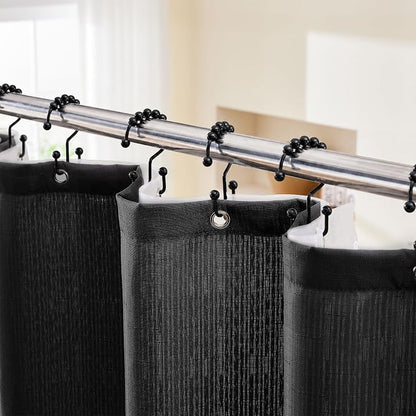 Shower Curtain and Liner Set with Hooks Shower Curtain Set Black | 3 in 1 Shower Curtain Set 72x72 Shower Curtain and Liner with Hooks Fabric Shower Curtains for Bathroom Hotel Waterproof