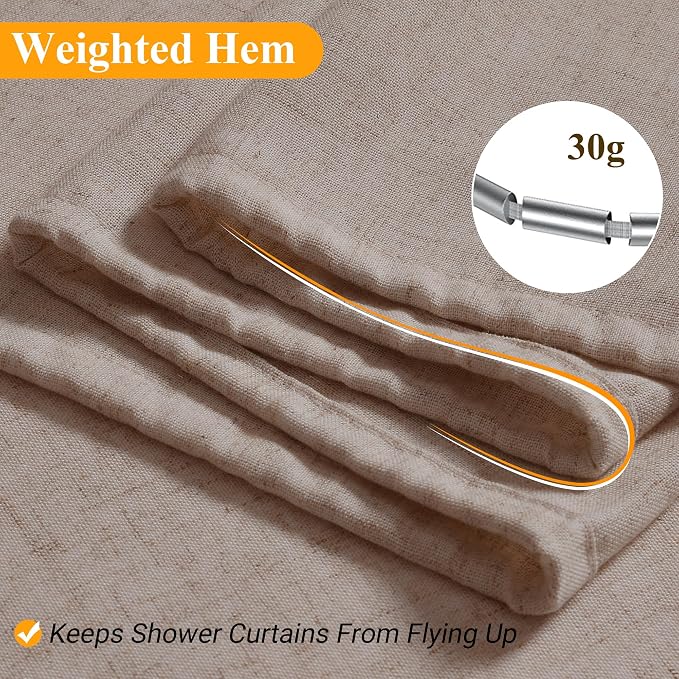 Linen Shower Curtain 80 Inch Long for Bathroom Boho Farmhouse Fabric Shower Curtains Set with Hooks Neutral Cloth Modern Cottage Core Waterproof,Ecru
