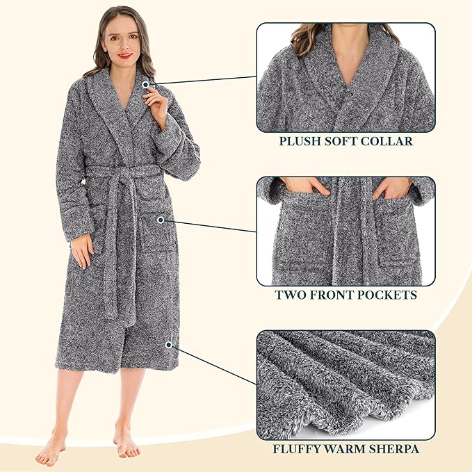 PAVILIA Premium Womens Plush Soft Robe Fluffy, Warm, Fleece Sherpa Shaggy Bathrobe