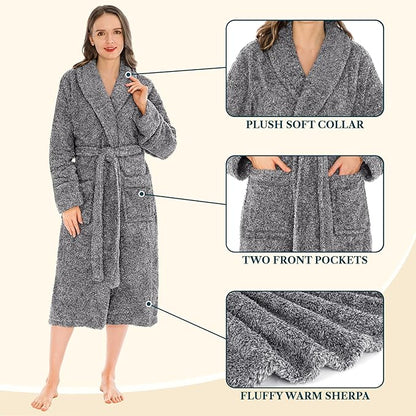PAVILIA Premium Womens Plush Soft Robe Fluffy, Warm, Fleece Sherpa Shaggy Bathrobe