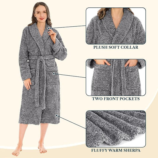 PAVILIA Premium Womens Plush Soft Robe Fluffy, Warm, Fleece Sherpa Shaggy Bathrobe