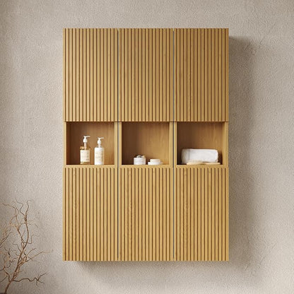 KEIKI Bathroom Wall Cabinet with Soft-Close Doors & Open Shelf, Golden Oak | Premium Wood Medicine Cabinet, Floating Storage Cabinet for Bathroom Kitchen Laundry Room
