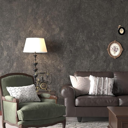 3yecao 31"×1181" Big Roll Large Size Wide Thick Dark Brown Tan Grey Concrete Wallpaper Peel and Stick Waterproof Taupe Charcoal Gray Concrete Cement Contact Paper Vinyl Tile Sticker for Bedroom Walls