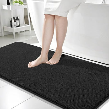 OLANLY Memory Foam Bathroom Runner Rugs 59x24, Absorbent Long Mat, Black | Soft Quick Dry Bath Rugs, Non-Slip Carpet, Machine Washable Mat for Bathroom Floor, Tub and Shower, Home Decor Accessories