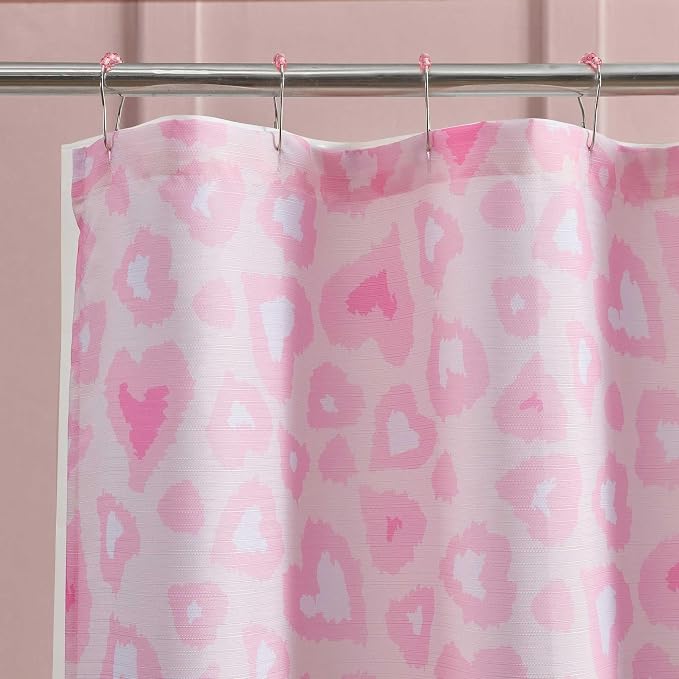 Betsey Johnson - Shower Curtain Set, Printed Polyester Curtain with Shower Liner & 12 Pack Curtain Hooks, Animal Print Design, Machine Washable, 72" x 72" (Pink)