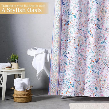 Maison d' Hermine Shower Curtain 100% Cotton One Panel 70"x72" Washable Fabric Shower Curtains for Bathroom, Easy Hanging with 12 Button Holes - Home Hotel Spa Easter Gifts (Indian Floral)