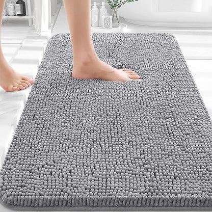 OLANLY Small Bathroom Rugs 30x18, Extra Soft Absorbent Chenille Bath Rugs | Grey, Quick-Drying Rubber Backing, Machine Washable Bath Mat for Bathroom Floor, Tub and Shower, Home Decor Accessories