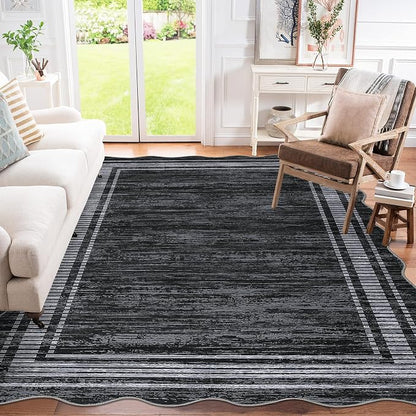Garvee Scalloped Area Rug 10x13 Washable Rug for Living Room | Girls Rug for Bedroom Non-Slip Soft Carpet for Bedroom, Scalloped Low-Pile Print Accent Rug for Dining Room Home Office