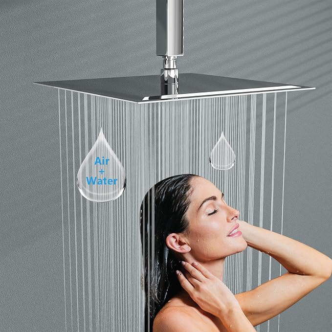 Lordear Rain Shower Heads High Pressure, Rainfall Showerhead for Bathroom Fixed Mount, 10 Inch Large Square High Flow Shower Head (Chrome)