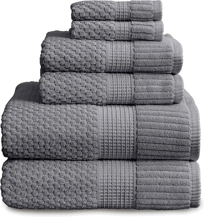 100% Cotton 6 Piece Bath Towel Set | Grey Towels | Oeko‑TEX Standard 100 | Soft & Absorbent, Quick‑Dry | Trinity Collection - Charcoal