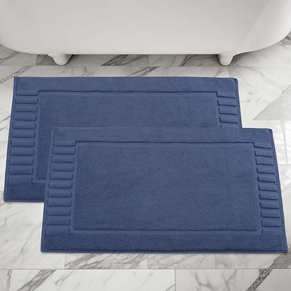 Superior 100% Cotton Bathmat Set, Bath Mats, Bathroom Decor, Shower, Bathtub Essentials, Home Accessories, Washable Rug, No Backing, Heavyweight, Leo Collection, Set of 2, 22" x 35", Navy Blue