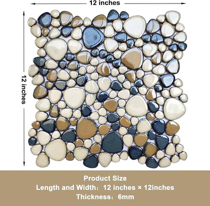 Pebble Tile for Shower Floor Brown Blue Pebbles Mosaic Tiles for Bathroom Floor [Set of 5 Sheets]
