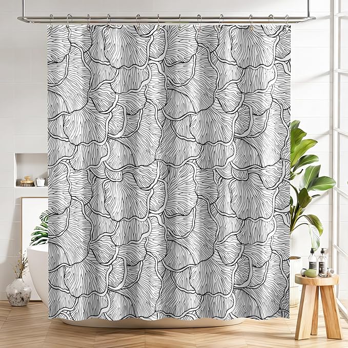 AmazerBath Black and White Shower Curtain, Bathroom Shower Curtain with 12 Shower Curtain Hooks, Rustic Fabric Black and White Shower Curtain Set, 72x72 Inches