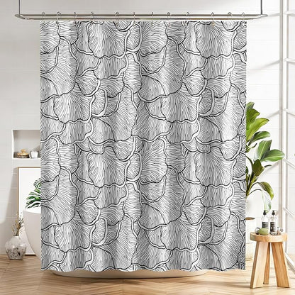 AmazerBath Black and White Shower Curtain, Bathroom Shower Curtain with 12 Shower Curtain Hooks, Rustic Fabric Black and White Shower Curtain Set, 72x72 Inches