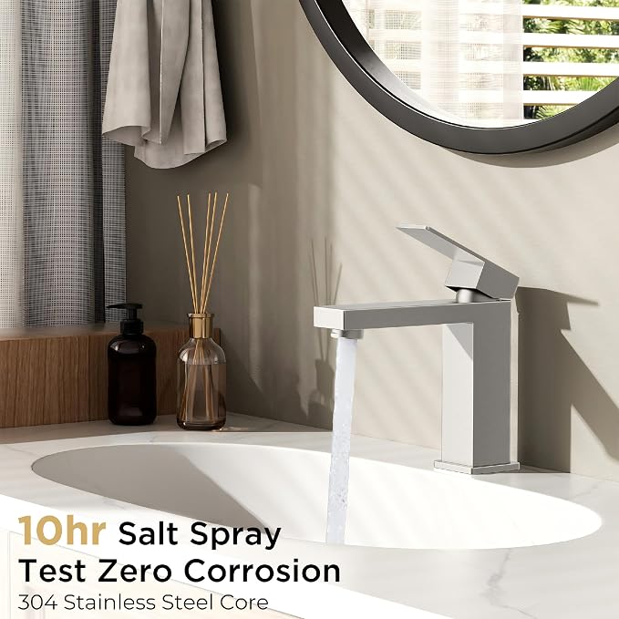 FORIOUS Bathroom Sink Faucet 1 Hole Single Handle 2 Pack Brushed Nickel | For 1 or 3 Hole 4 Inch Centerset Sink, with Pop-up Drain, NSF61 Certificate, Single Handle Faucet for Sink Vanity RV Restroom