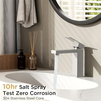 FORIOUS Bathroom Sink Faucet 1 Hole Single Handle 2 Pack Brushed Nickel | For 1 or 3 Hole 4 Inch Centerset Sink, with Pop-up Drain, NSF61 Certificate, Single Handle Faucet for Sink Vanity RV Restroom