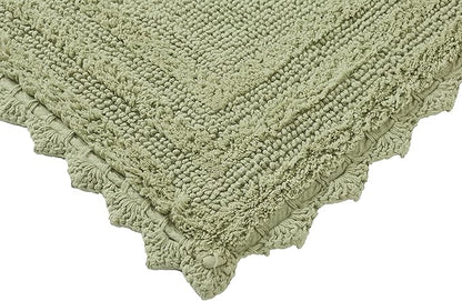 Better Trends Lilly Crochet Collection 100% Cotton 2 Piece Set (17" x 24" | 24" x 40") Bath Rug Set in Sage