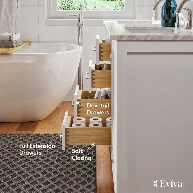 Aberdeen 48 in. White Double Sink Bath Vanity with Carrara Quartz Top and Undermount Porcelain Sinks