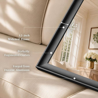 30x40 Inch Matte Black Bathroom Mirrors for Over Sink | Curved Aluminum Frame Rectangular Vanity Mirror, HD Tempered Glass, Rust-Resistant Wall Mirror for Bedroom & Entryway